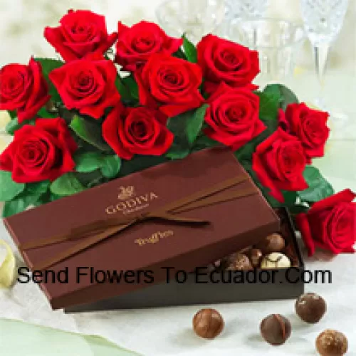 A Beautiful Bunch Of 11 Red Roses With Seasonal Fillers Accompanied With An Imported Box Of Chocolates