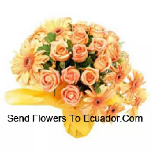 11 Orange Roses And 8 Orange Gerberas In A Vase