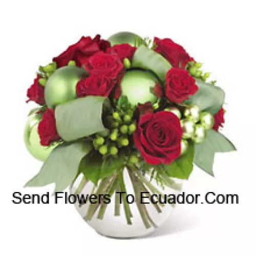 This new holiday bouquet combines festive red roses, spray roses and more with bright green ornaments and seasonal accents for a classic look with a contemporary new twist!? (Please Note That We Reserve The Right To Substitute Any Product With A Suitable Product Of Equal Value In Case Of Non-Availability Of A Certain Product)